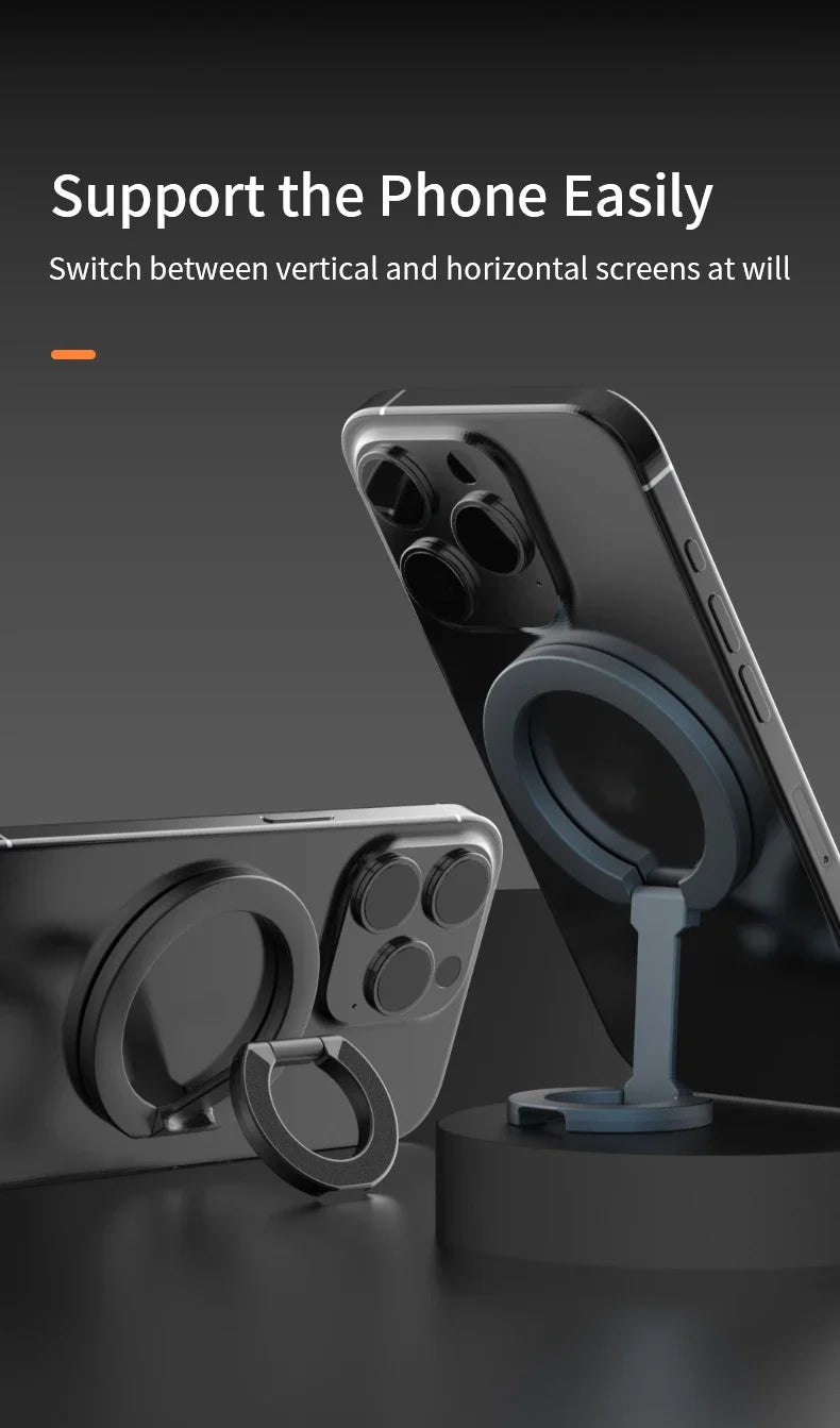 MagSafe-Compatible Magnetic Ring Phone Holder – 360° Rotating Stand & Grip for iPhone & Android