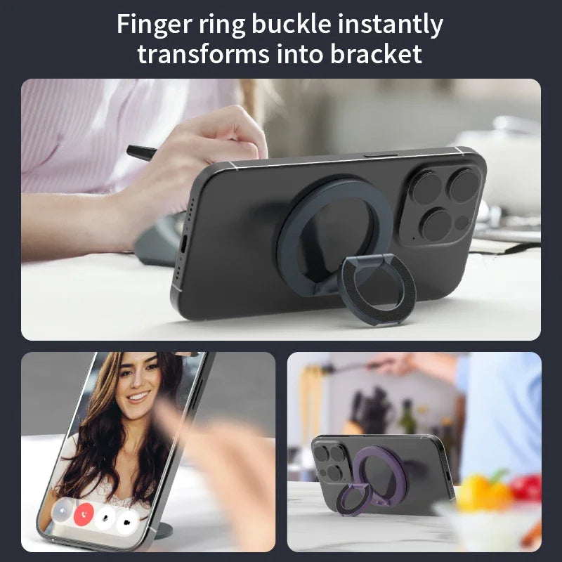 MagSafe-Compatible Magnetic Ring Phone Holder – 360° Rotating Stand & Grip for iPhone & Android