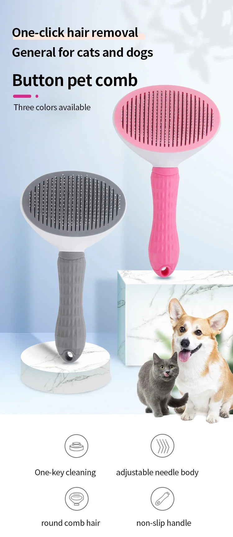 Self-Cleaning Pet Grooming Brush – Stainless Steel Comb for Cats & Dogs
