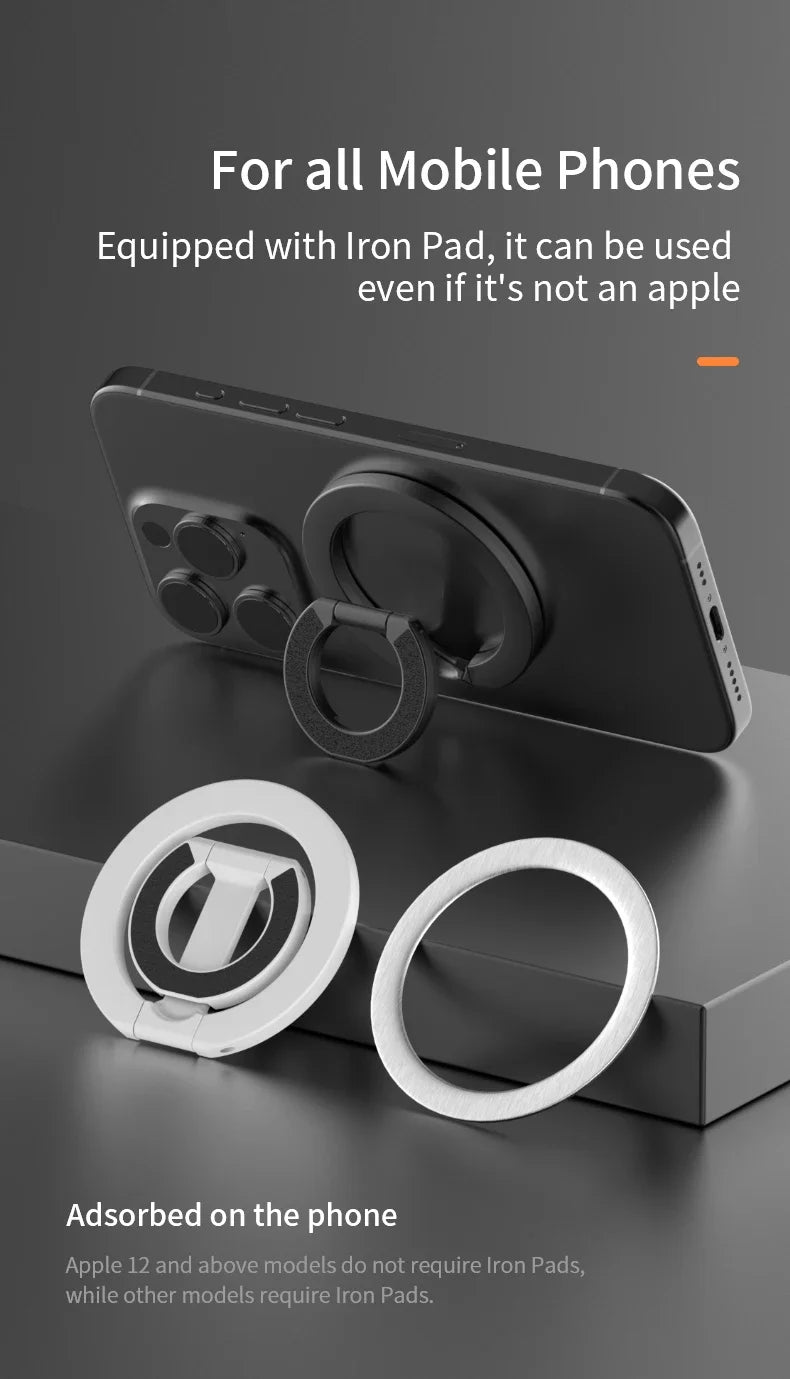MagSafe-Compatible Magnetic Ring Phone Holder – 360° Rotating Stand & Grip for iPhone & Android