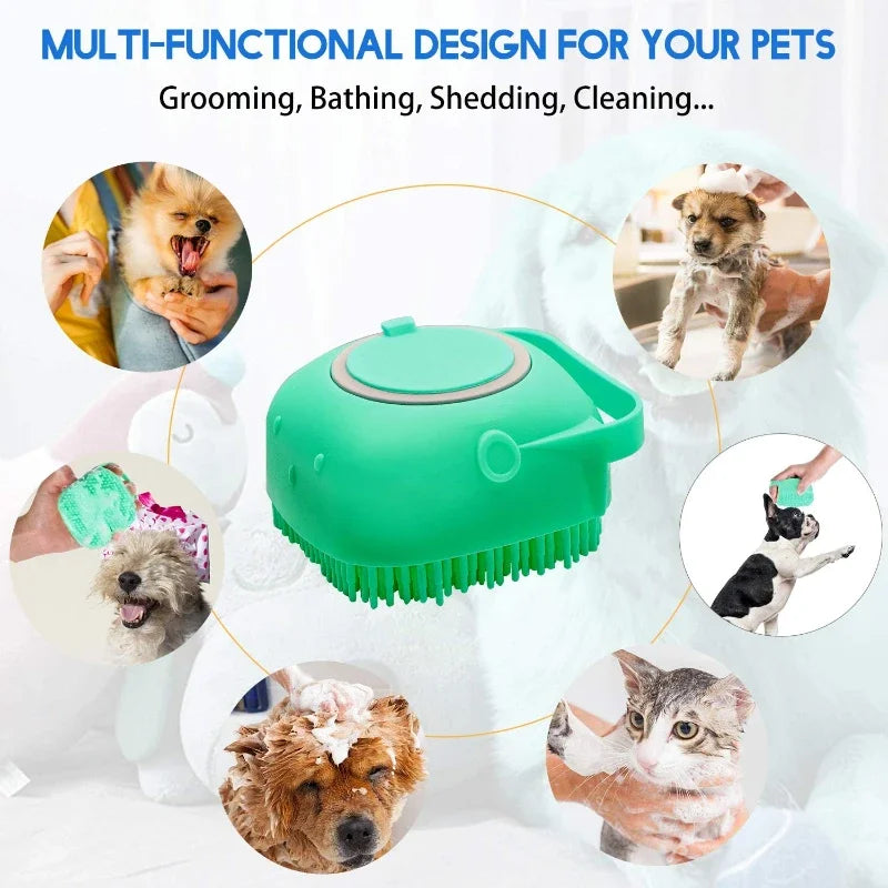 2-in-1 Silicone Pet Shampoo Brush & Massager | Dog & Cat Bath Scrubber