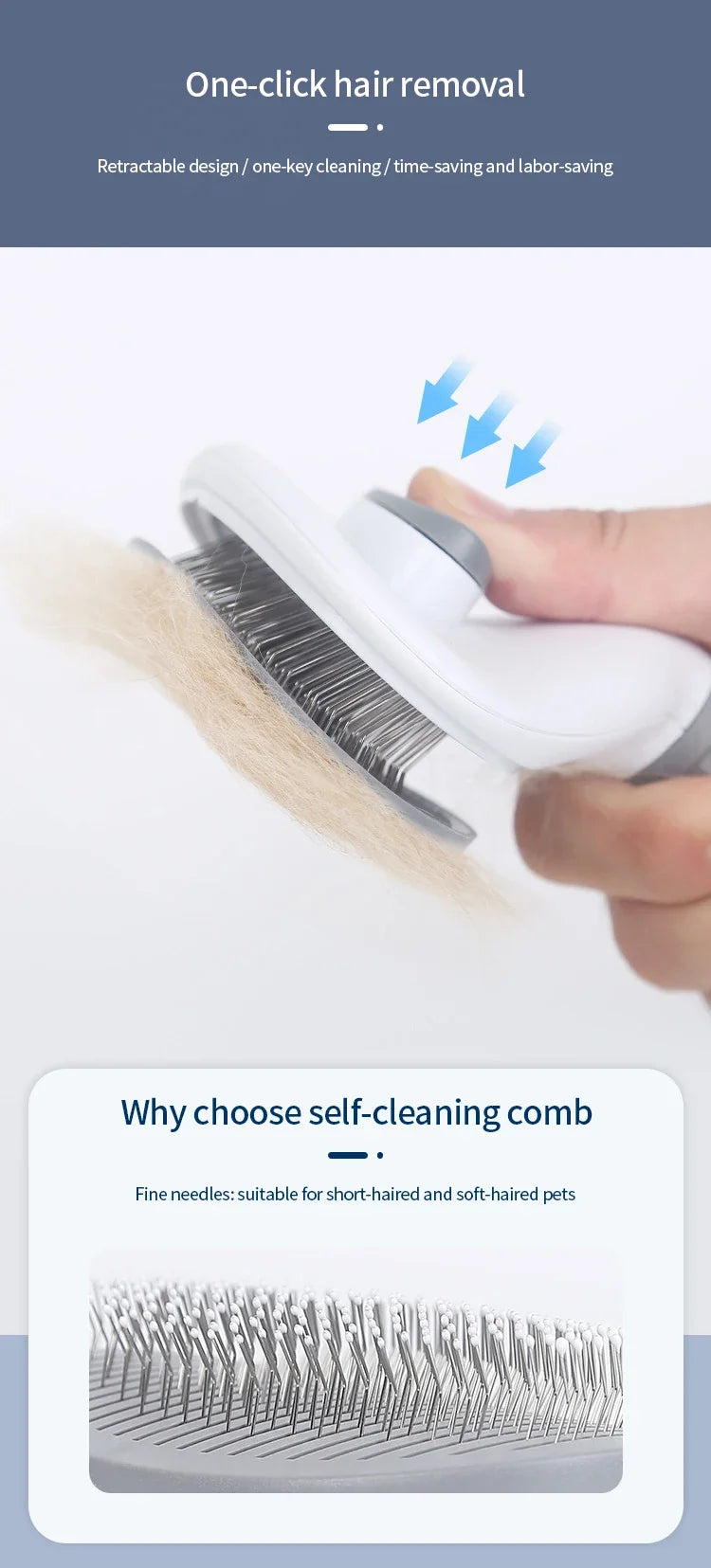 Self-Cleaning Pet Grooming Brush – Stainless Steel Comb for Cats & Dogs