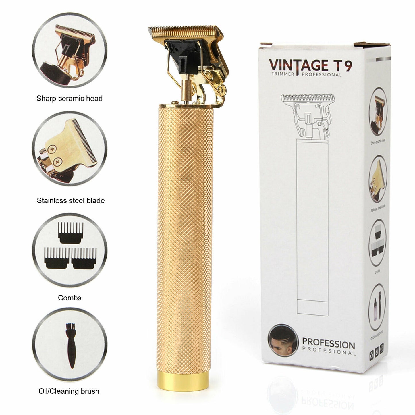 Professional Cordless Hair & Beard Trimmer – USB Rechargeable T-Blade Clipper for Men | Zero-Gap Lineups & Detail Shaving
