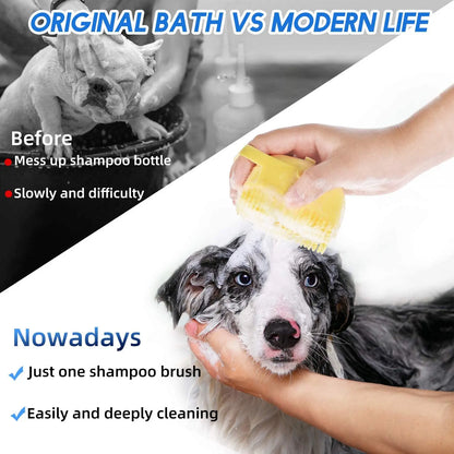 2-in-1 Silicone Pet Shampoo Brush & Massager | Dog & Cat Bath Scrubber