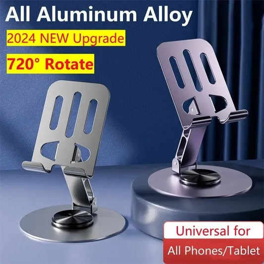 Aluminum 720° Rotating Tablet & Phone Stand – Foldable, Adjustable Desktop Mount for iPad & Smartphones