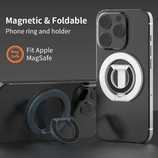MagSafe-Compatible Magnetic Ring Phone Holder – 360° Rotating Stand & Grip for iPhone & Android