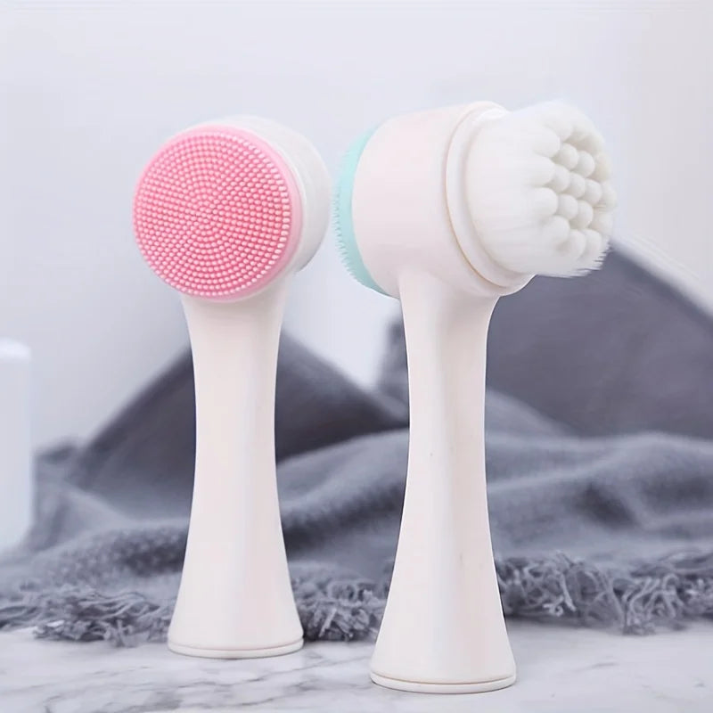 Gentle Silicone Facial Cleansing Brush – Dual-Sided Manual Pore Exfoliator for All Skin Type